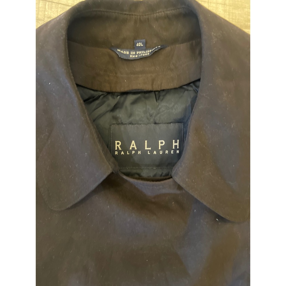 Ralph Ralph Lauren Mens Black Double Breasted Belted Trench Coat 42L Long Jacket